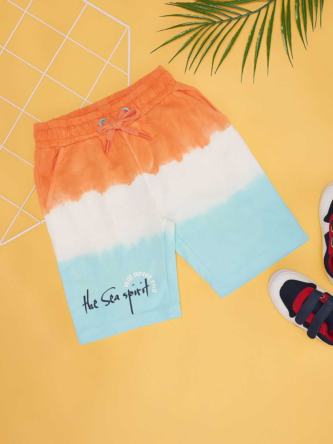 Pantaloons Junior Boys Ombre Printed Mid-Rise Pure Cotton Shorts, Orange