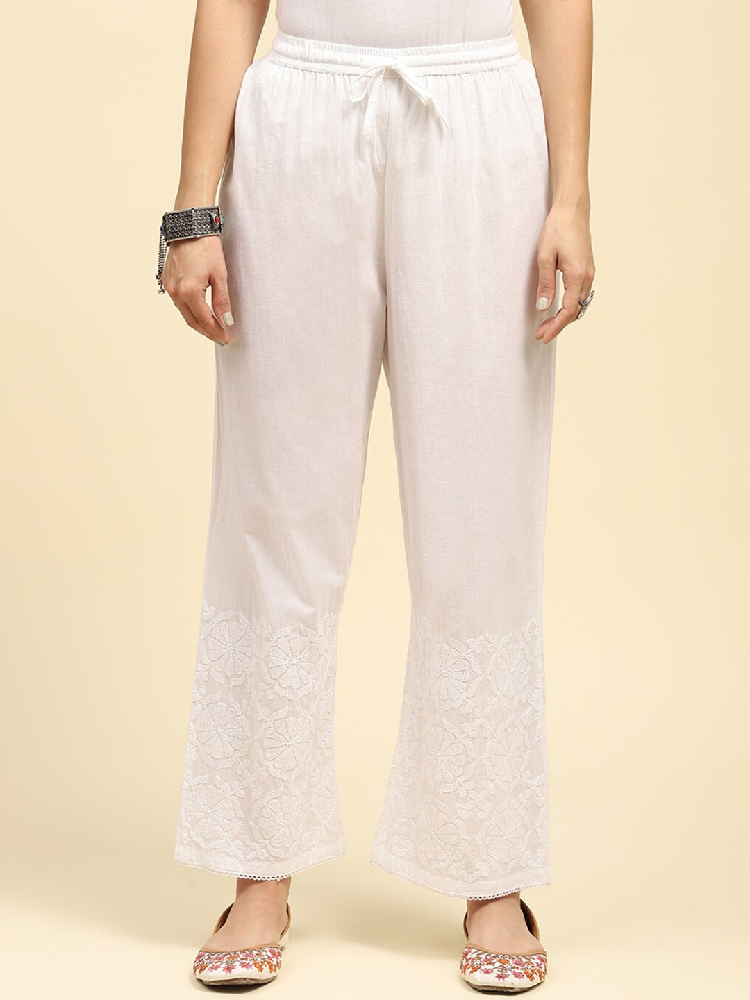 

House of Chikankari Chikankari Woven Palazzo, White