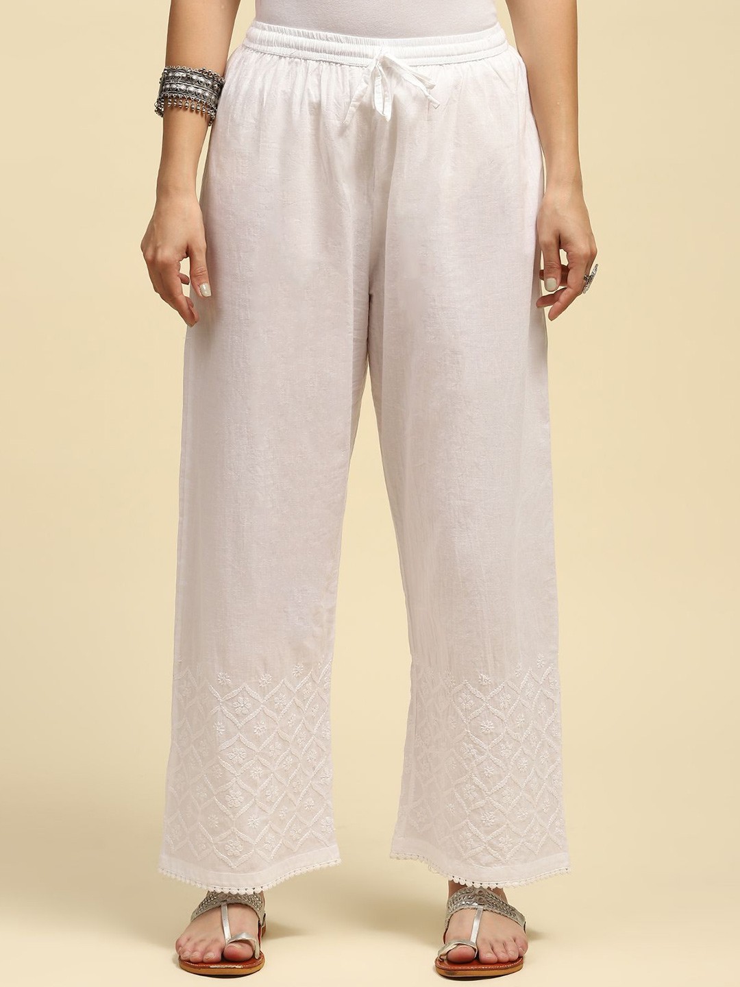 

House of Chikankari Chikankari Woven Palazzo, White