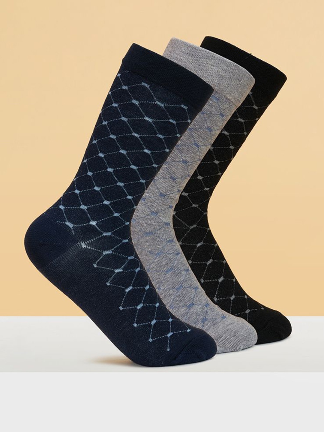 

BYFORD by Pantaloons Men Pack Of 3 Patterned Calf-Length Socks, Navy blue