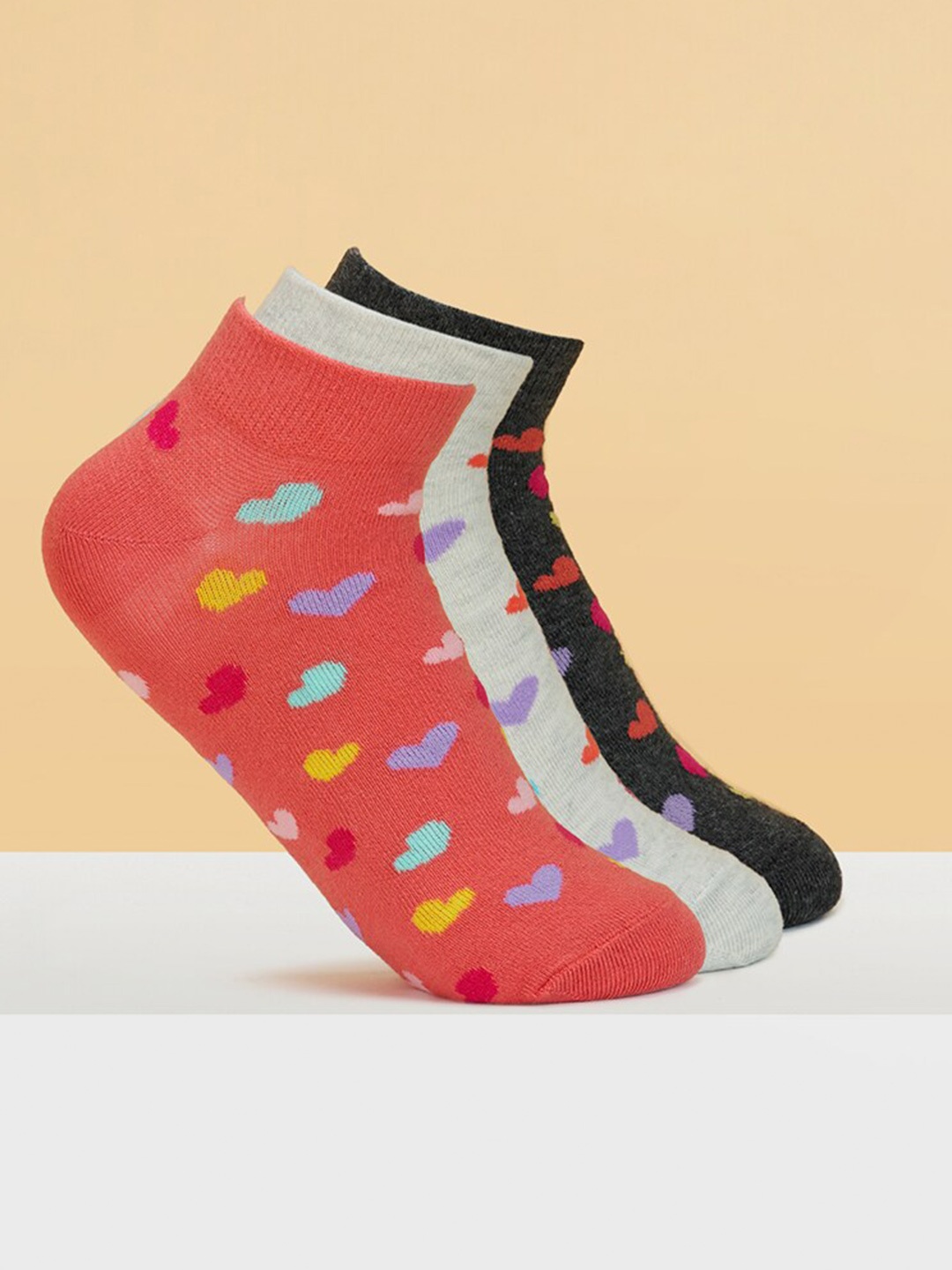 

Honey by Pantaloons Women Pack Of 3 Patterned Ankle Length Socks, Pink