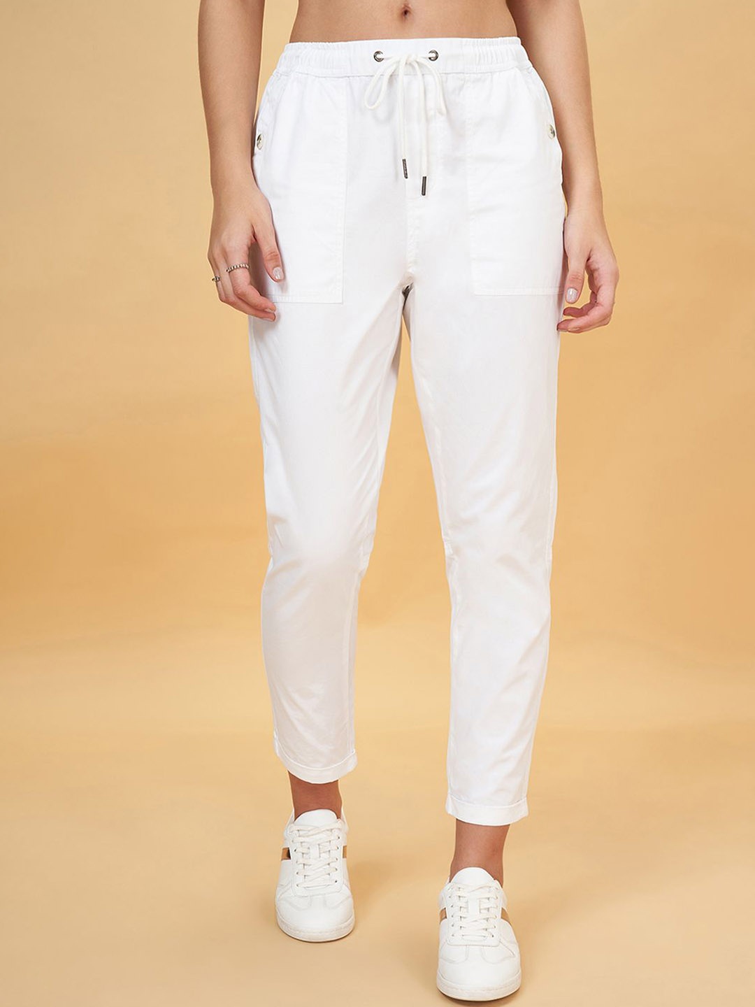 

Honey by Pantaloons Women Mid-Rise Cotton Trousers, Off white