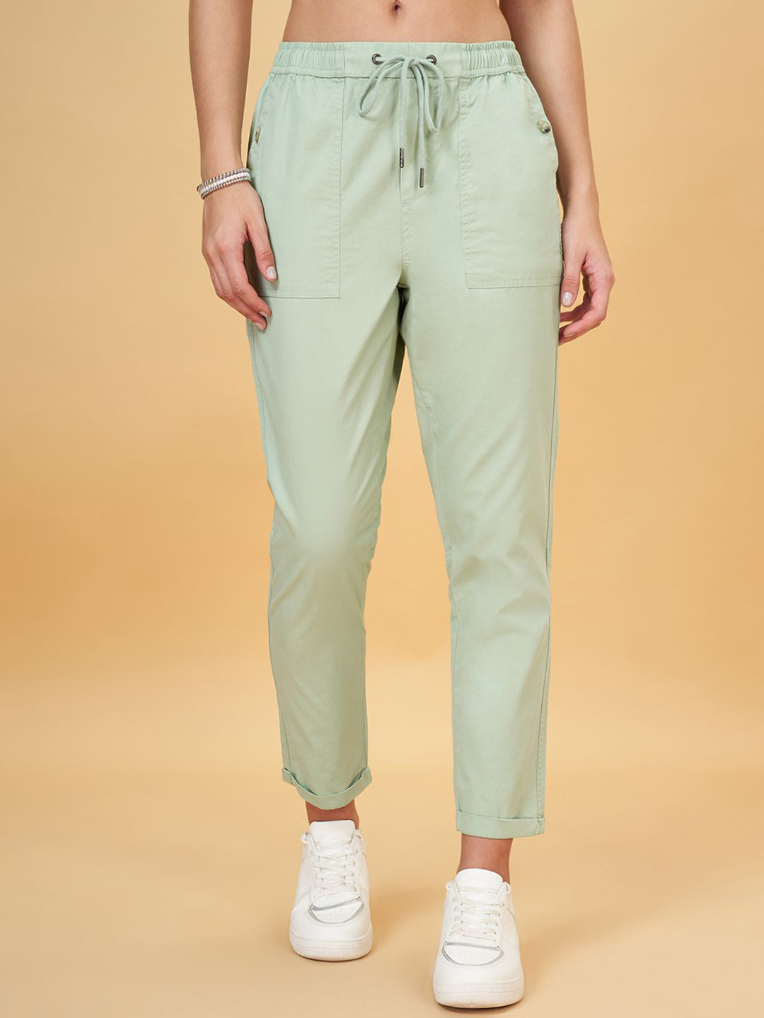 

Honey by Pantaloons Women Mid-Rise Cotton Trousers, Green