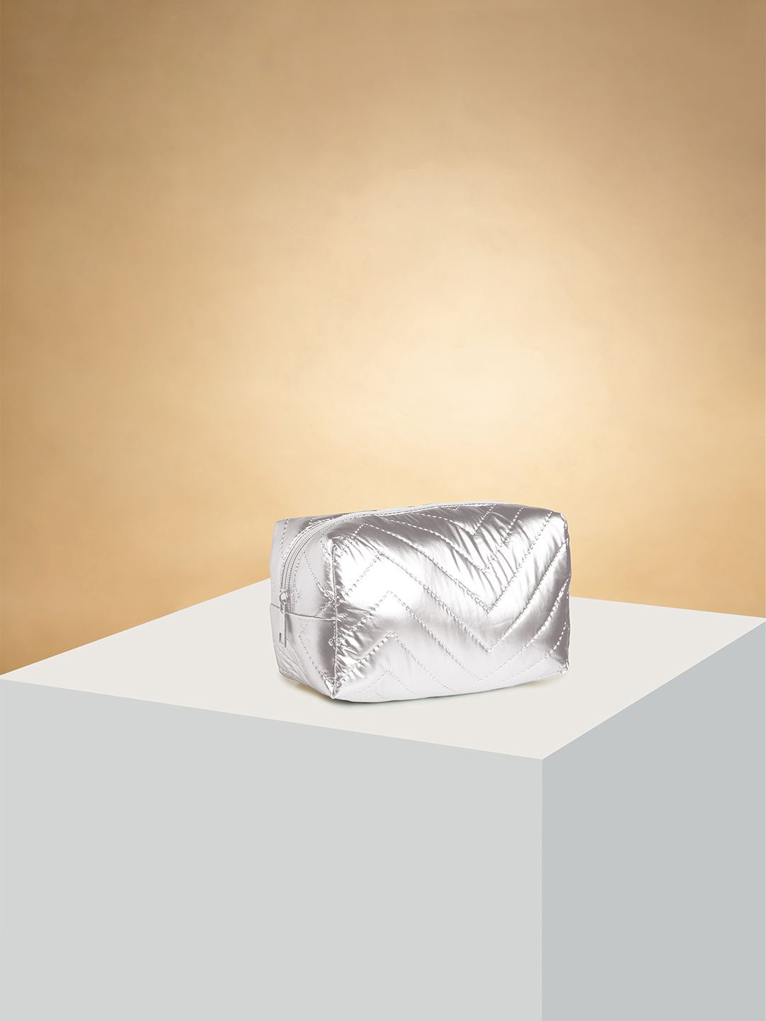 Forever Glam by Pantaloons Textured Pouch Travel Accessory, Silver