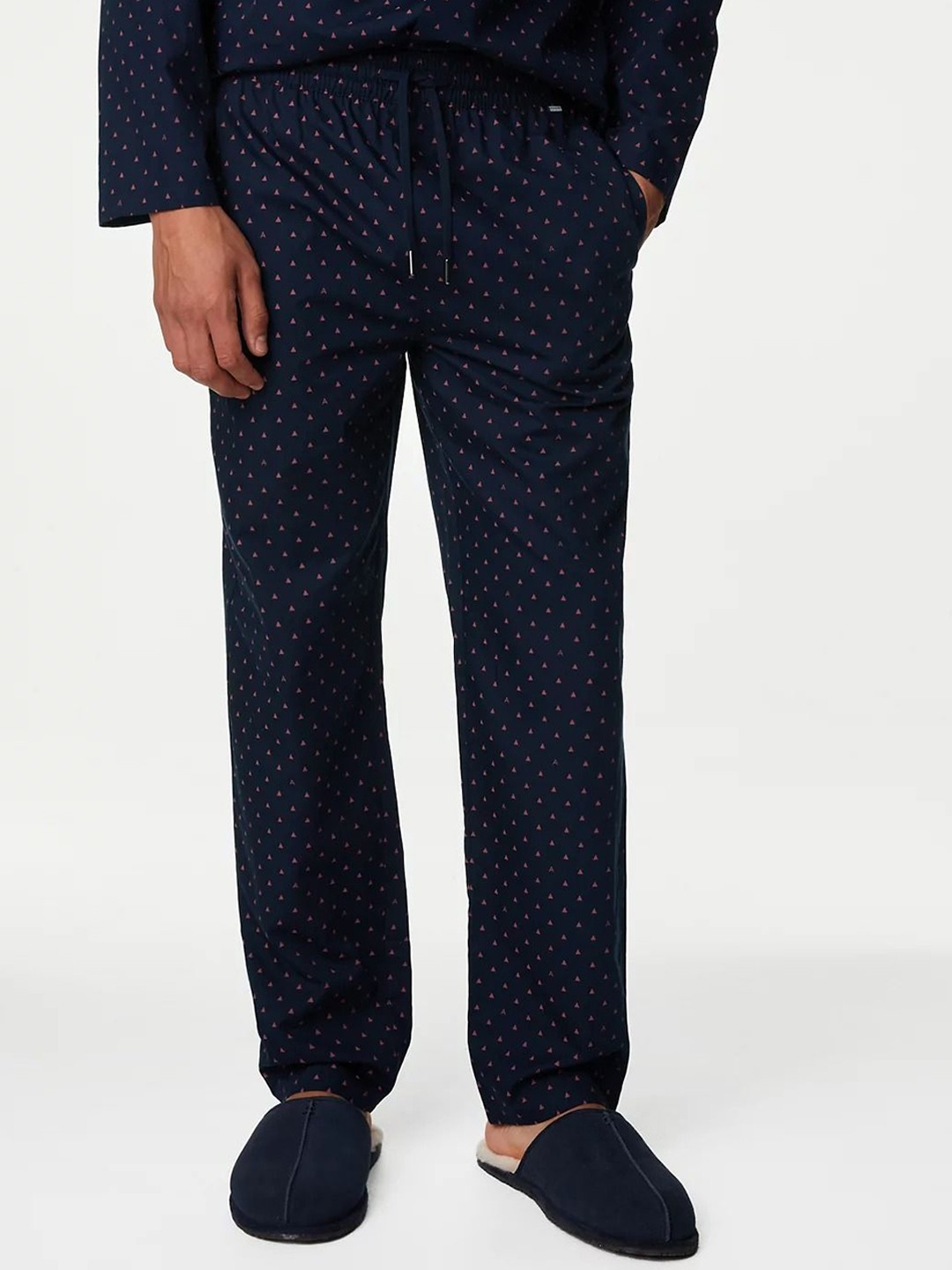 

Marks & Spencer Men Geometric Printed Lounge Pants, Navy blue