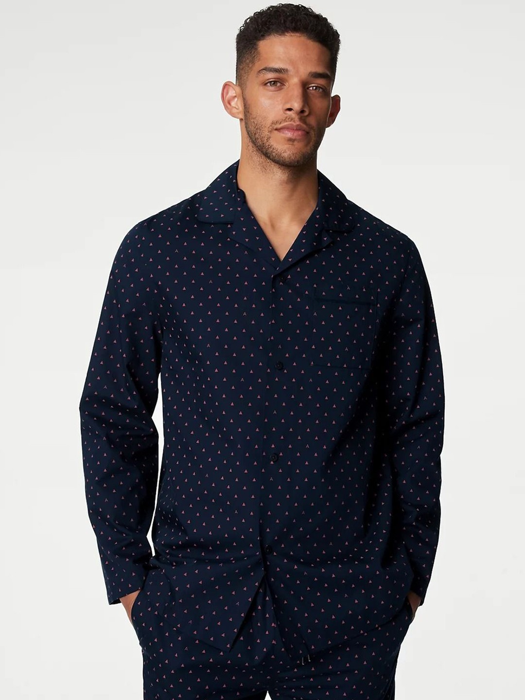 

Marks & Spencer Geometric Printed Cuban Collar Casual Shirts, Navy blue