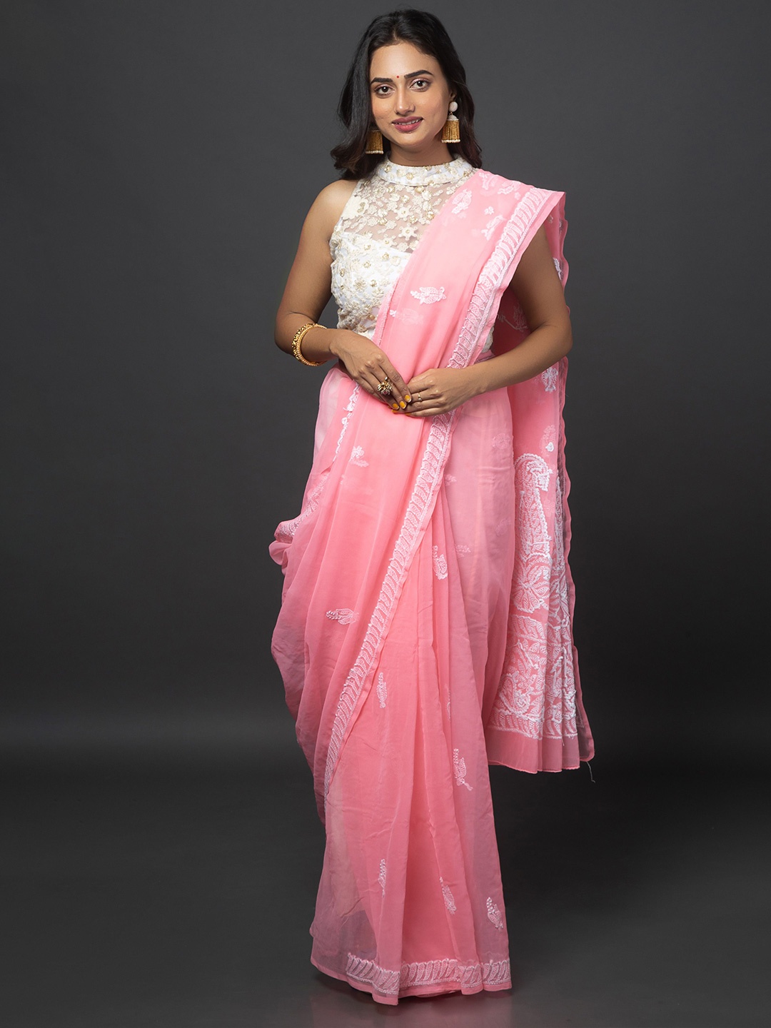 

Urbane Essence Ethnic Motifs Chikankari Pure Cotton Saree, Pink