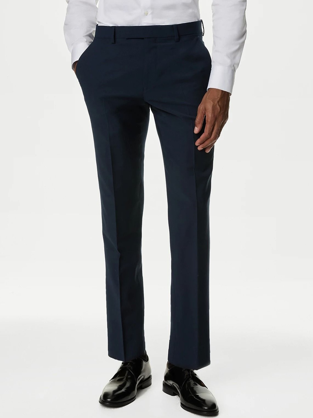 

Marks & Spencer Men Slim Fit Mid-Rise Formal Trousers, Navy blue