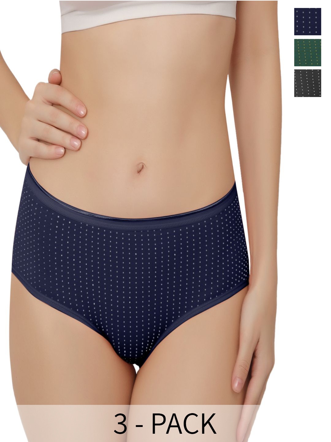 

Bella Voste Pack Of 3 Micro Ditsy Printed Anti Bacterial Hipster Briefs, Green