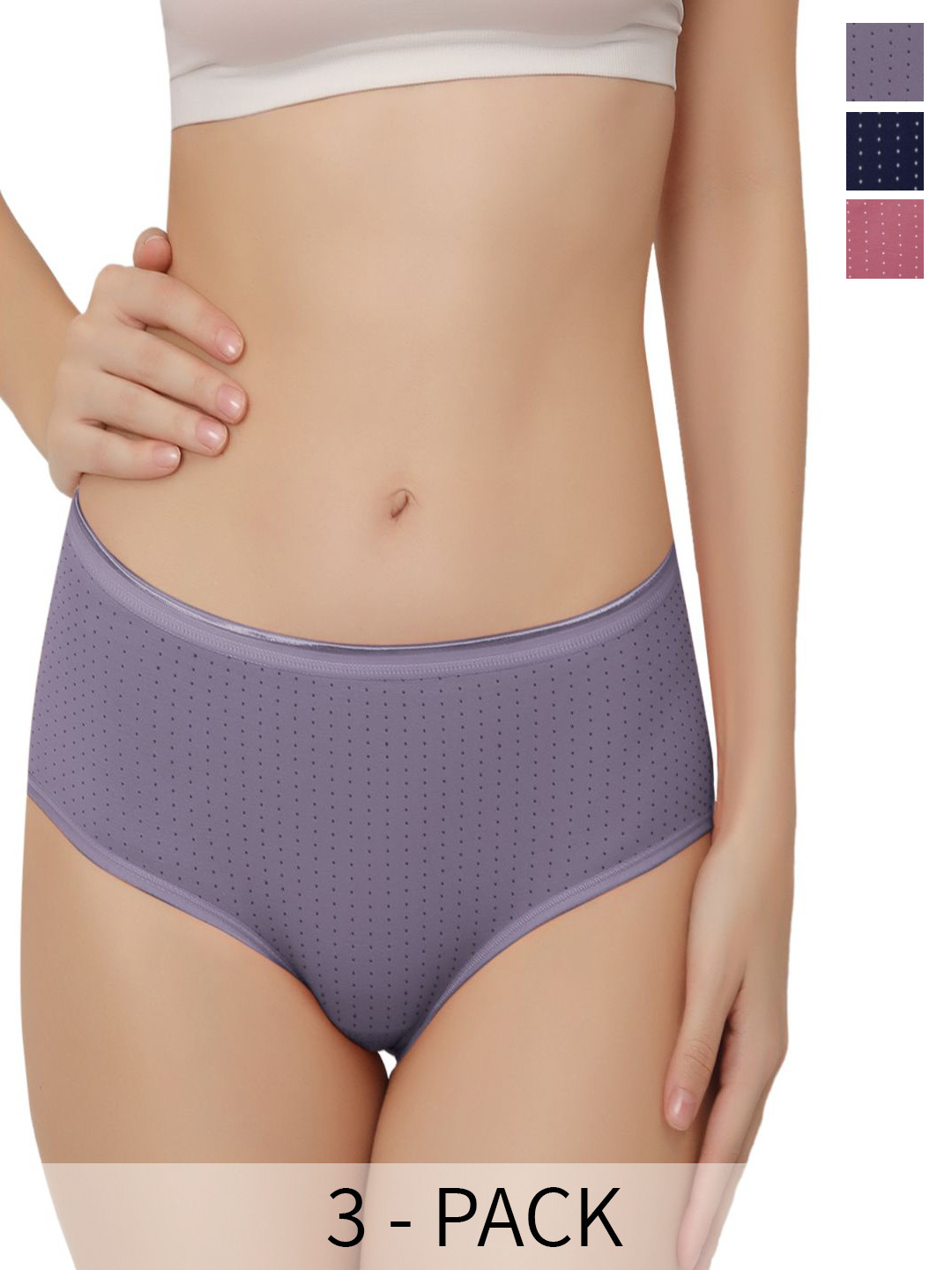 

Bella Voste Pack Of 3 Polka Dot Printed High Coverage Anti-Odour Hipster Briefs, Blue