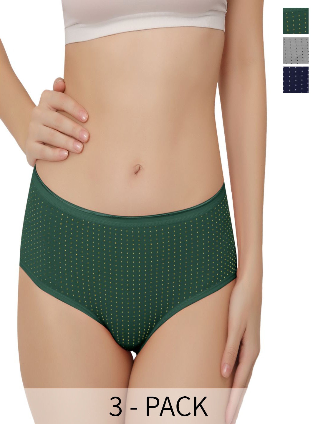 

Bella Voste Pack Of 3 Micro Ditsy Printed Anti Bacterial Hipster Briefs, Grey