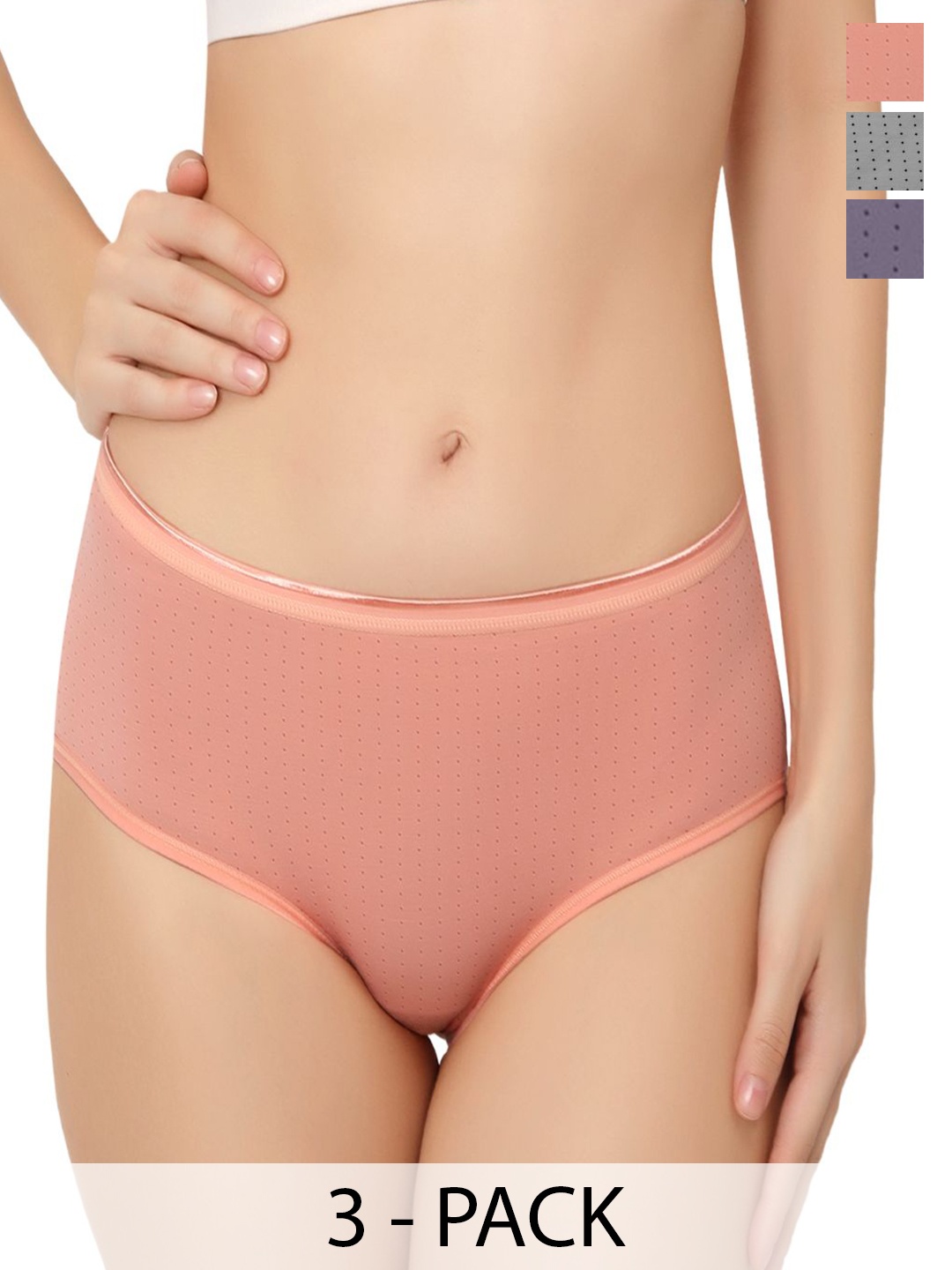 

Bella Voste Pack Of 3 Micro Ditsy Printed Anti Bacterial Hipster Briefs, Grey