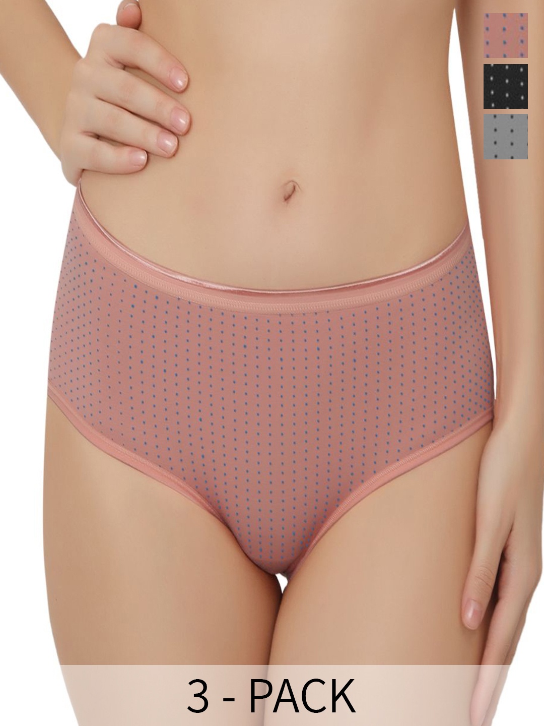 

Bella Voste Pack Of 3 Micro Ditsy Printed Anti-Odour Hipster Briefs, Brown