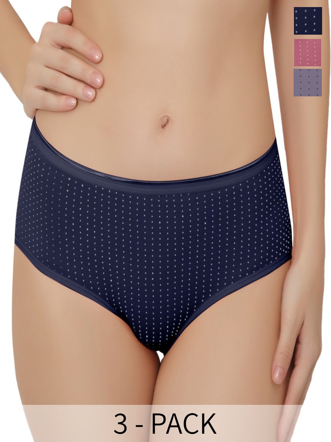 

Bella Voste Pack Of 3 Polka Dot Printed Anti Microbial Hipster Briefs, Blue