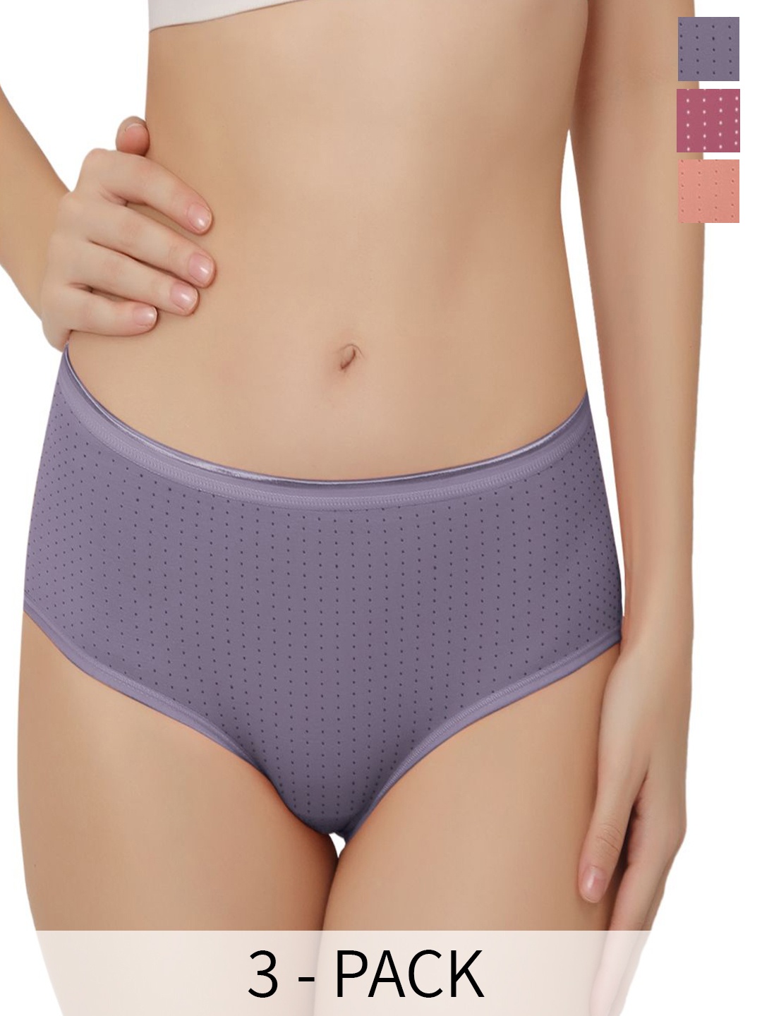 

Bella Voste Pack Of 3 Polka Dot Printed Leak-Proof Hipster Briefs, Purple