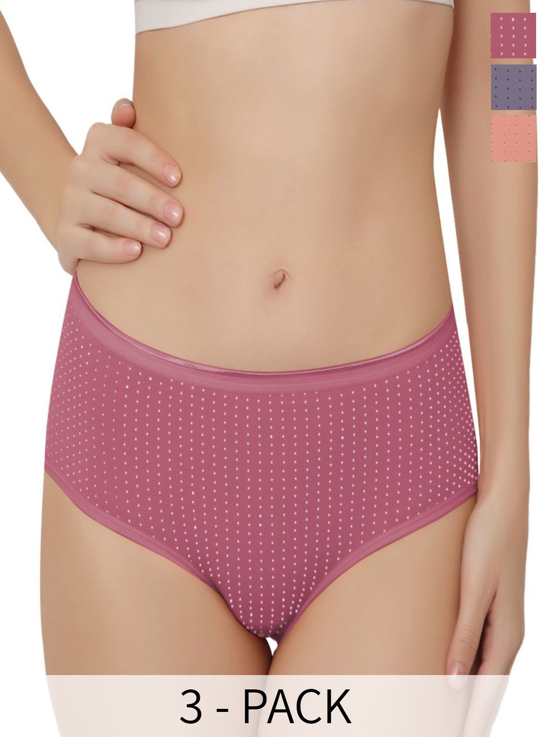 

Bella Voste Pack of 3 Polks Dot Printed Anti Microbial Hipster Briefs, Purple
