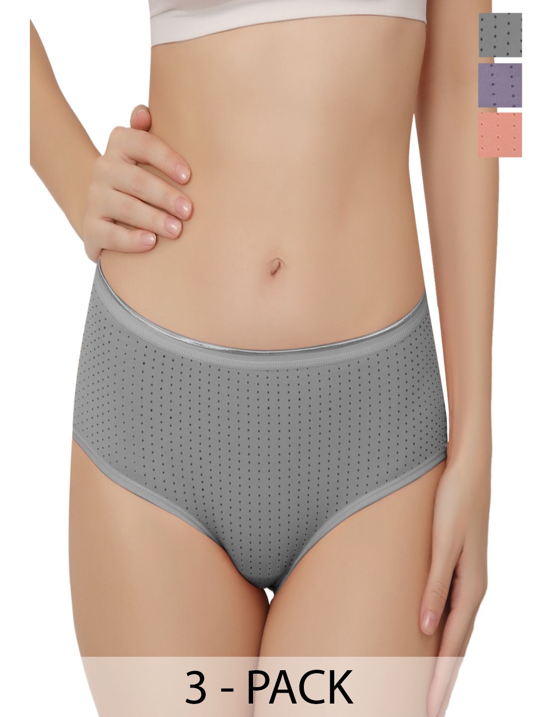 

Bella Voste Pack of 3 Polks Dot Printed Anti Odour Hipster Briefs, Grey