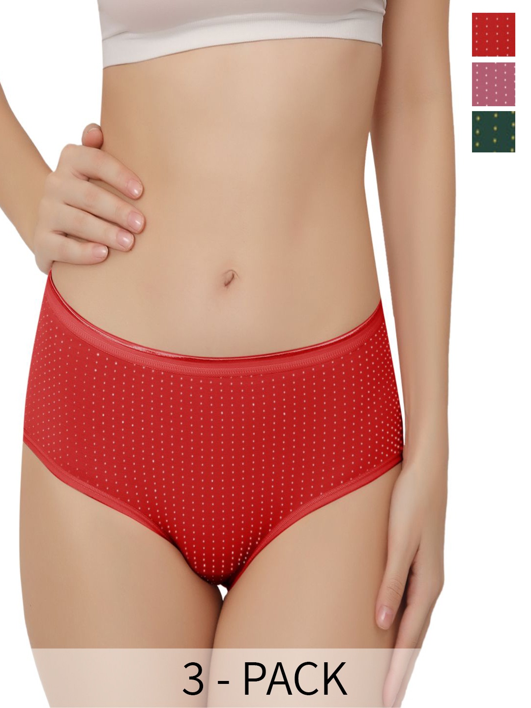 

Bella Voste Pack Of 3 Polka Dot Printed Anti Bacterial Hipster Briefs, Red