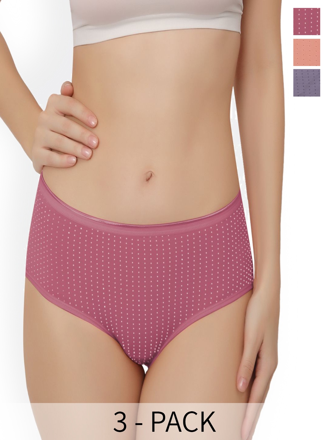 

Bella Voste Pack Of 3 Micro Ditsy Printed Anti-Odour Hipster Briefs, Purple