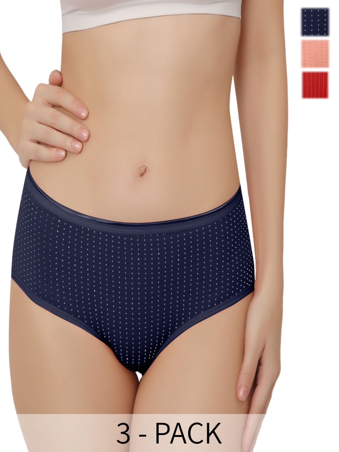 

Bella Voste Pack of 3 Polka Dots Printed Anti Microbial Hipster Briefs, Peach