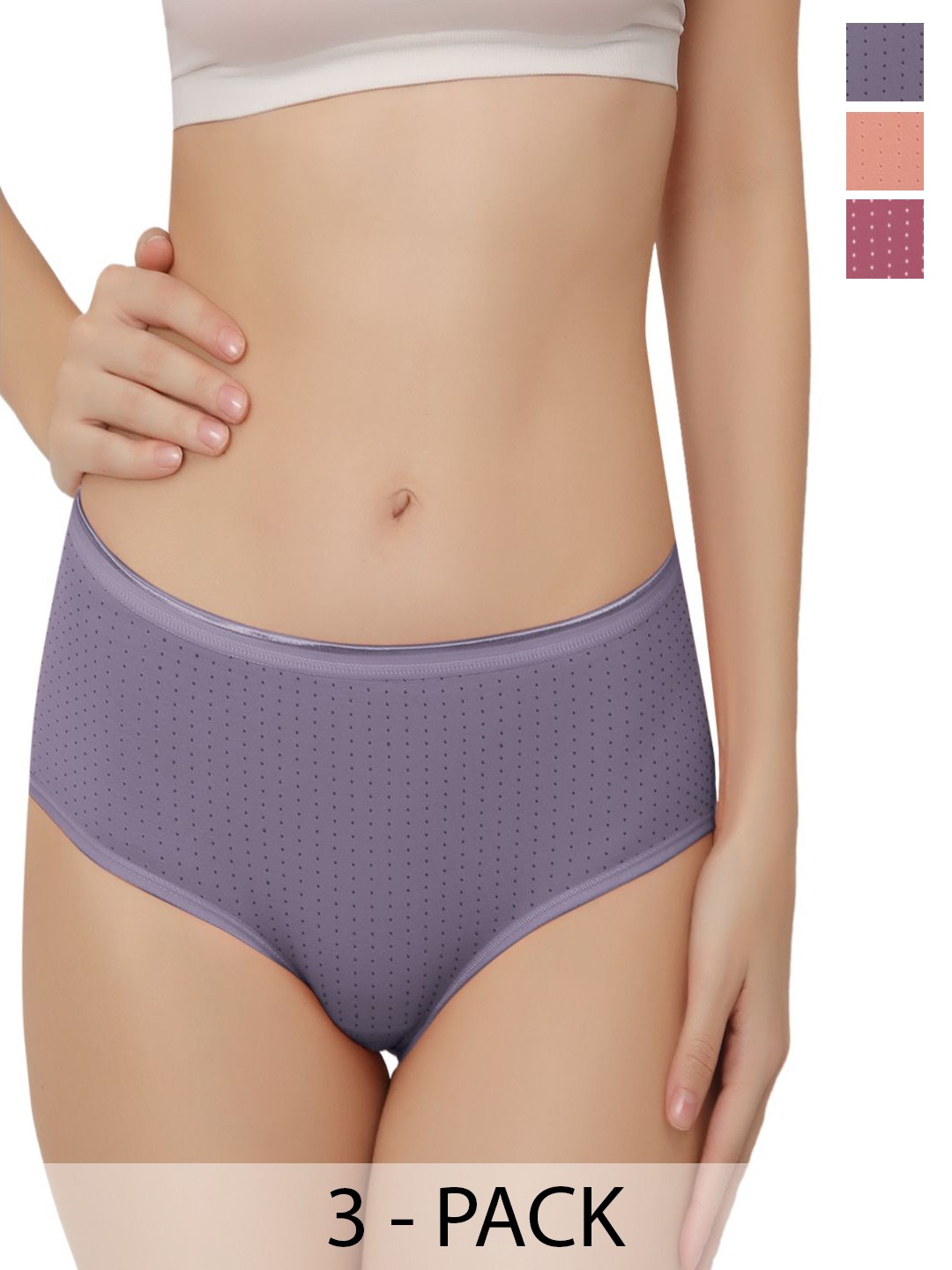 

Bella Voste Pack Of 3 Polka Dot Printed Anti Bacterial Hipster Briefs, Purple