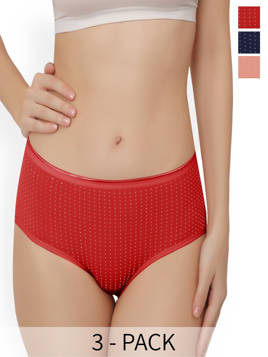 

Bella Voste Pack of 3 Polka Dot Printed Anti Bacterial Hipster Briefs, Peach