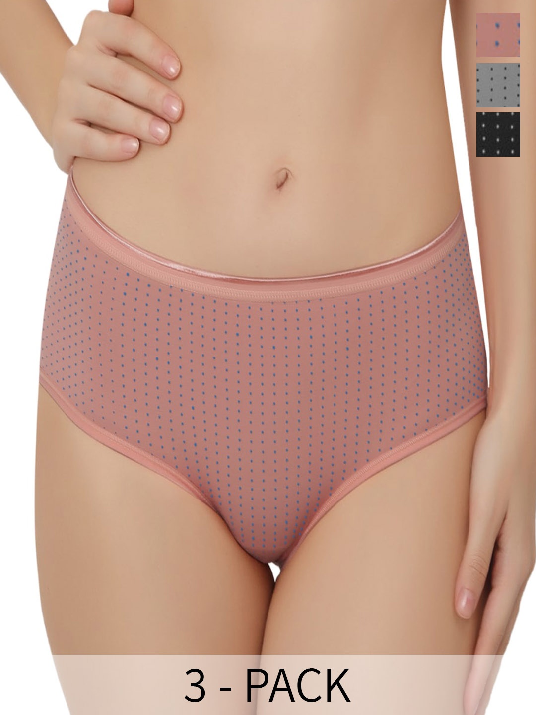 

Bella Voste Pack Of 3 Polka Dot Printed Mid-Rise Anti-Odour Hipster Briefs, Brown