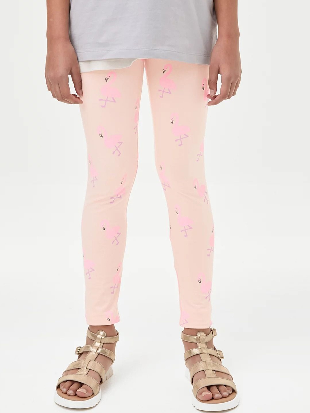 

Marks & Spencer Girls Printed Mid-Rise Leggings, Pink