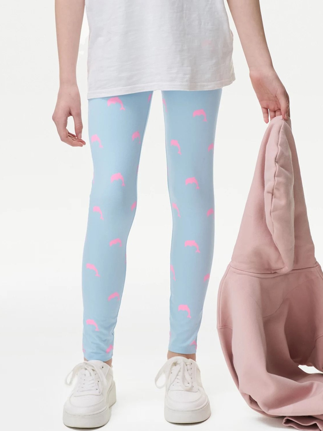 

Marks & Spencer Girls Printed Ankle-Length Leggings, Blue