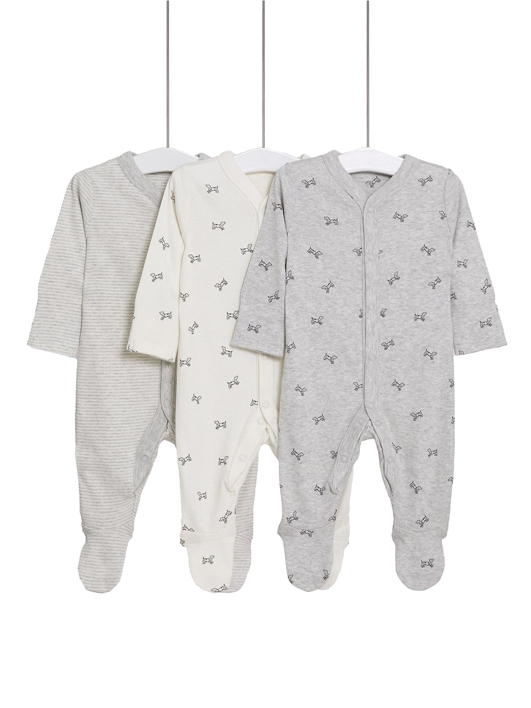 

Marks & Spencer Kids Pack of 3 Printed Pure Cotton Sleepsuits, White