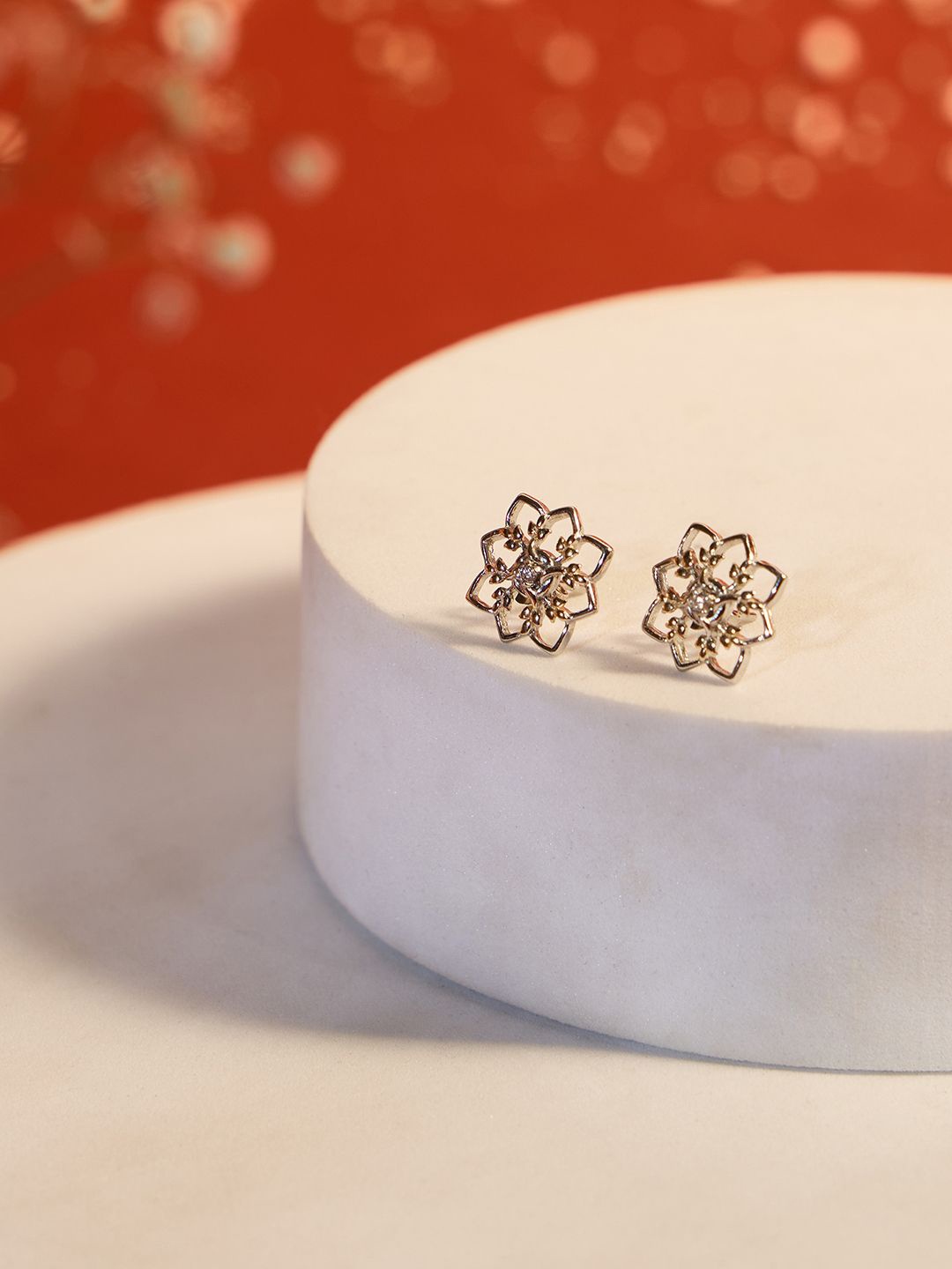 

House of Pataudi 925 Sterling Silver Rhodium Plated CZ-Studded Stud Earrings