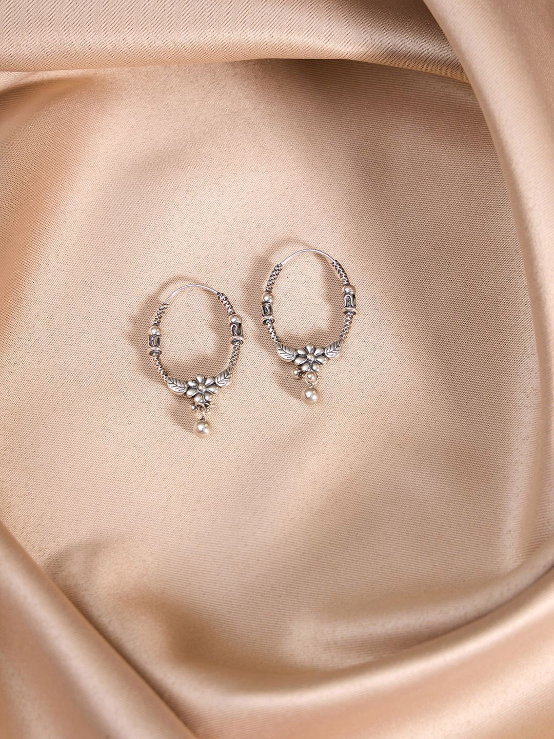 

House of Pataudi 925 Sterling Silver Rhodium-Plated Oval Hoop Earrings