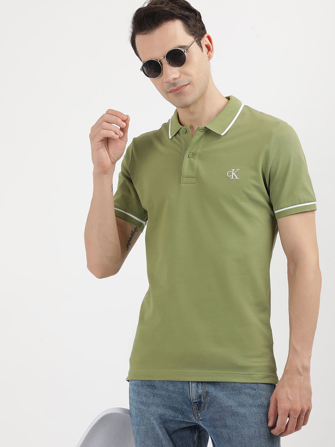 

Calvin Klein Men Polo Collar Slim Fit T-shirt, Green