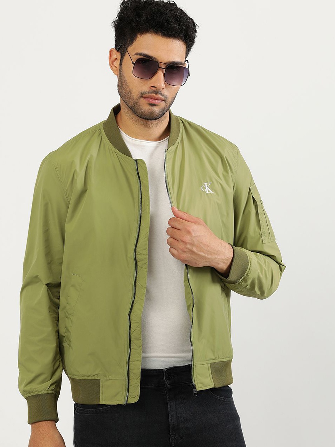 

Calvin Klein Mandarin Collar Long Sleeves Bomber Jacket, Green