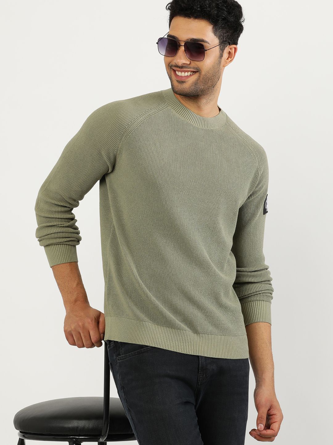 

Calvin Klein Round Neck Long Sleeves Cotton Pullover Sweater, Green