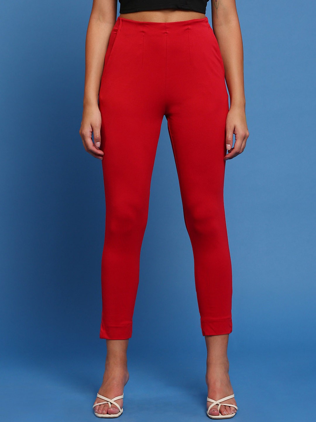 

De Moza Women Slim Fit Trousers, Red