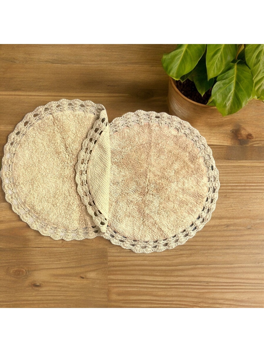 

INTERIORQUOTIENT Beige 2 Pieces Cotton Textured Anti skid Doormats