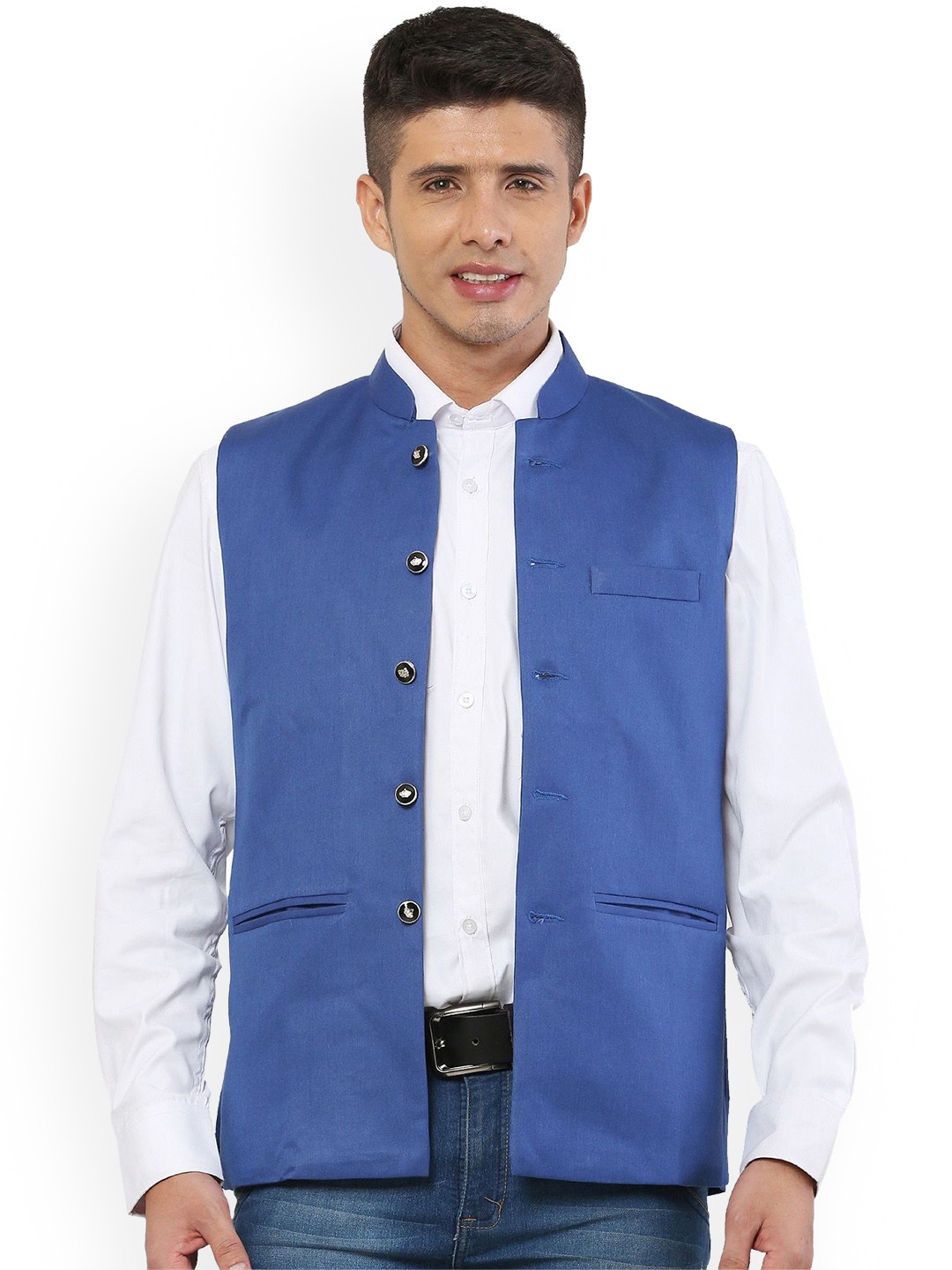 

REFULGENT Mandarin Collar Sleeveless Nehru Jacket, Blue