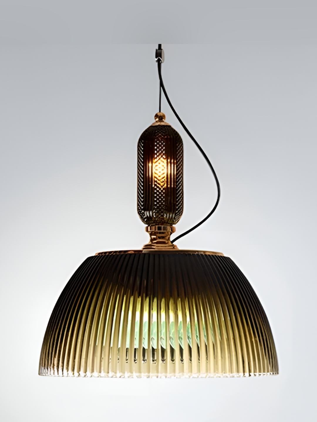 

THEDECORKART Green & Beige Textured Glass Bowl Pendant Light