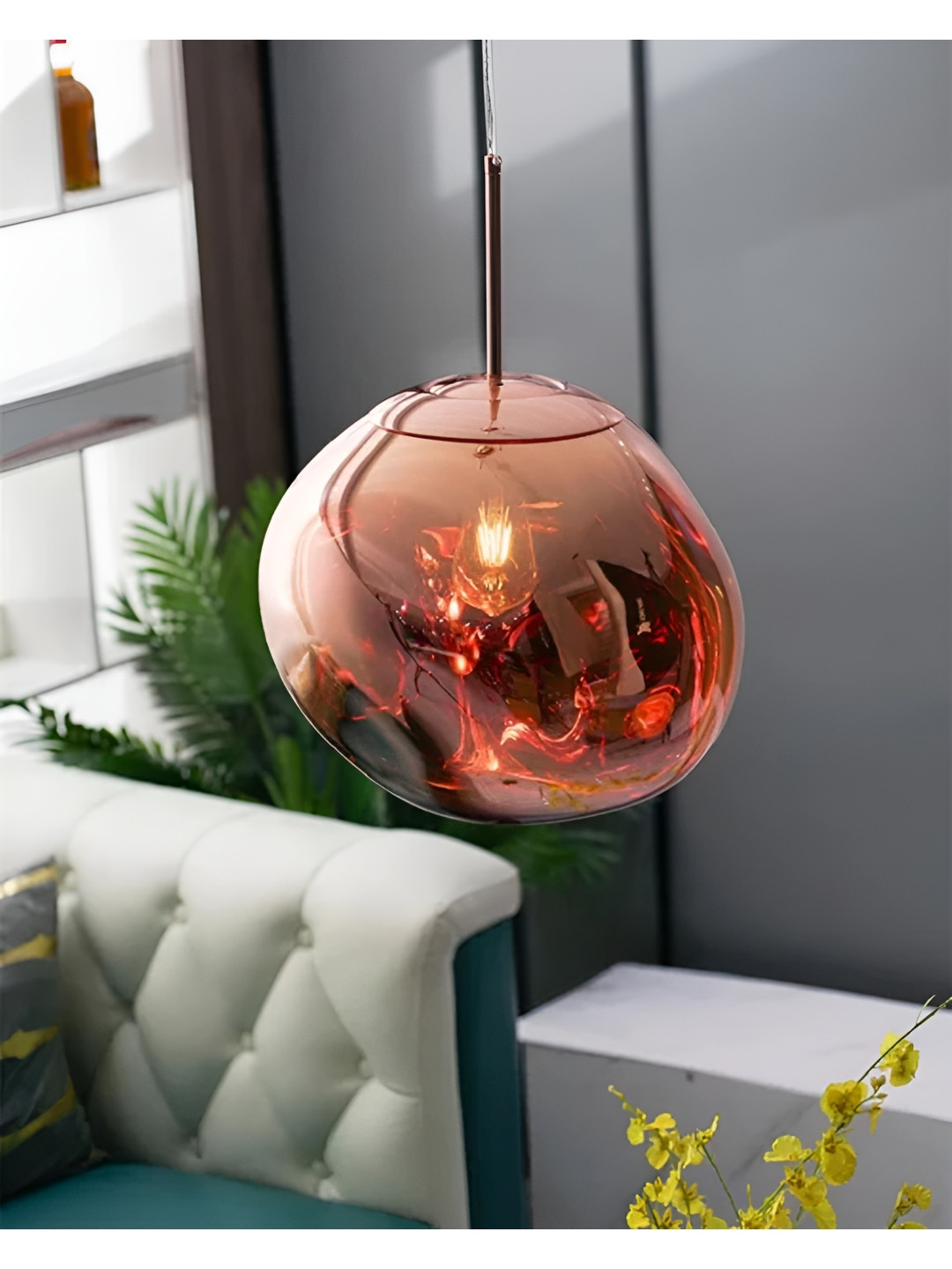 

THEDECORKART Red Glass Spherical Ceiling Lamp