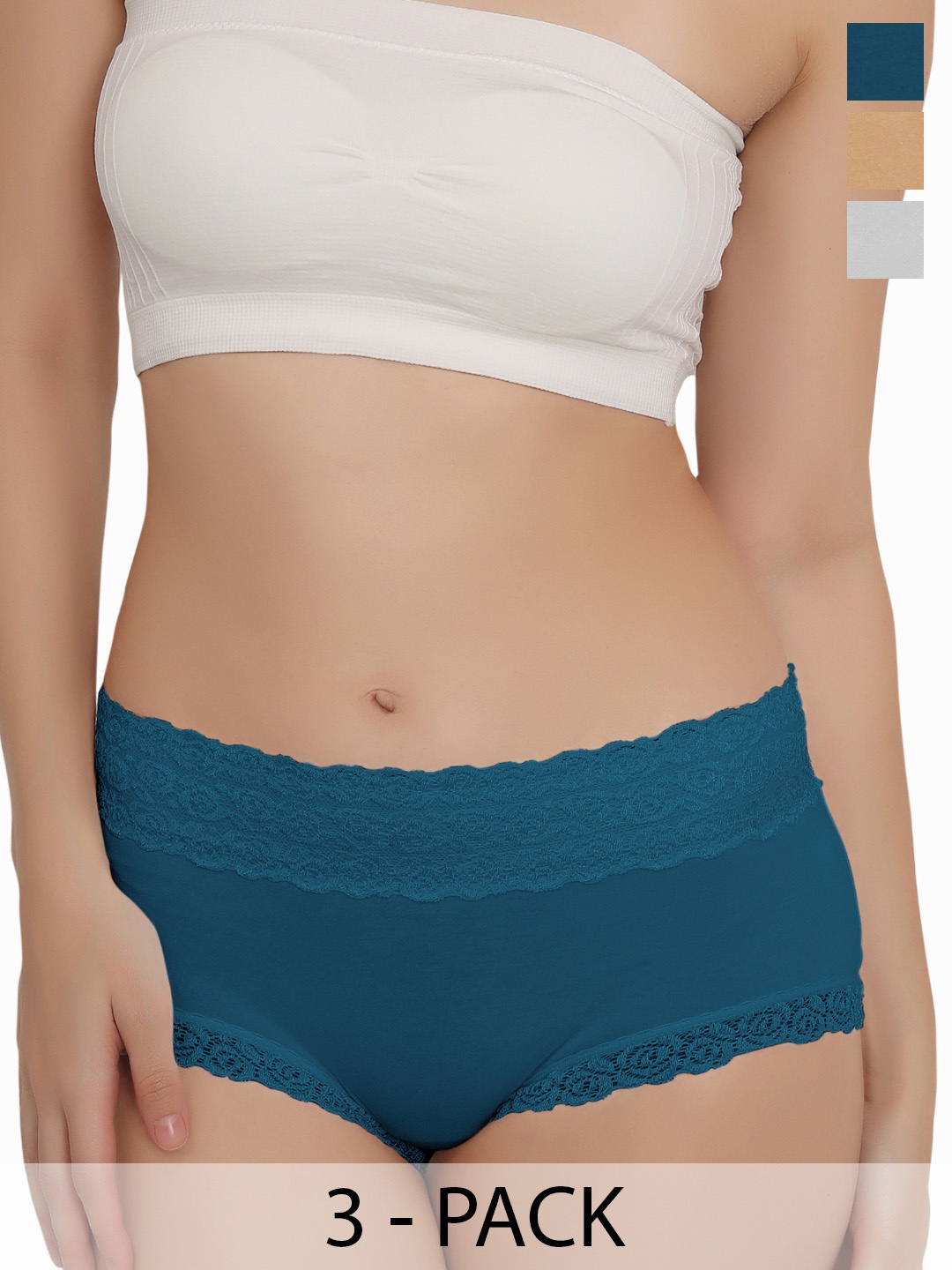 

Bella Voste Pack of 3 Self Design Mid-Rise Seamless Leak-Proof Period Hipster Briefs, Beige