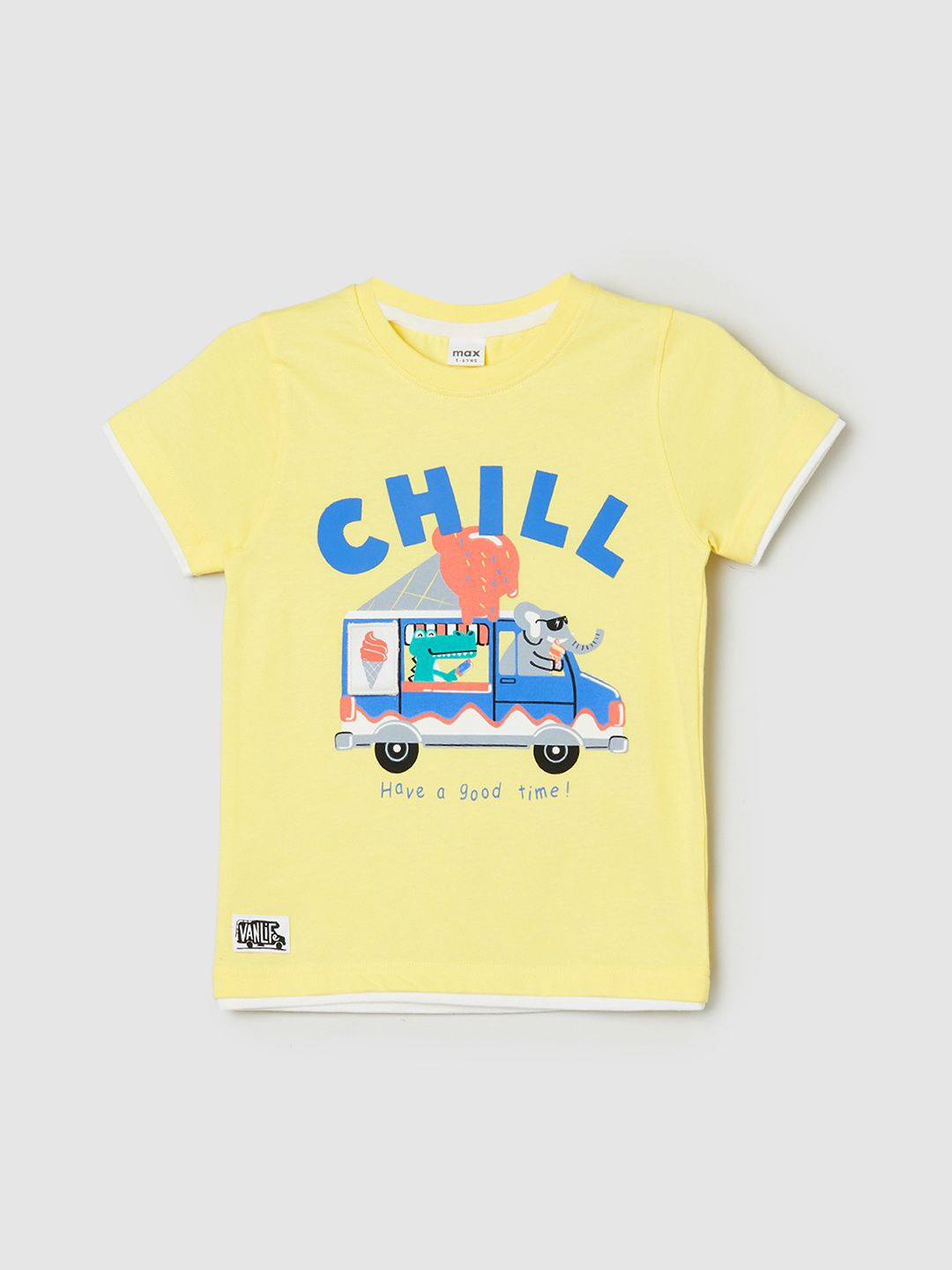 

max Boys Typography Printed Round Neck Cotton T-shirt, Yellow