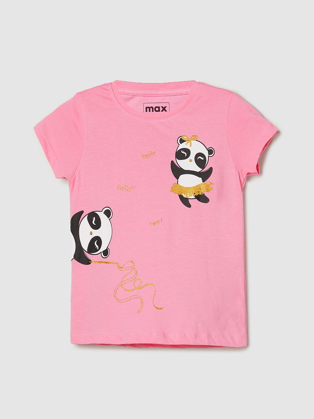 

max Girls Graphic Printed Round Neck Cotton T-shirt, Pink