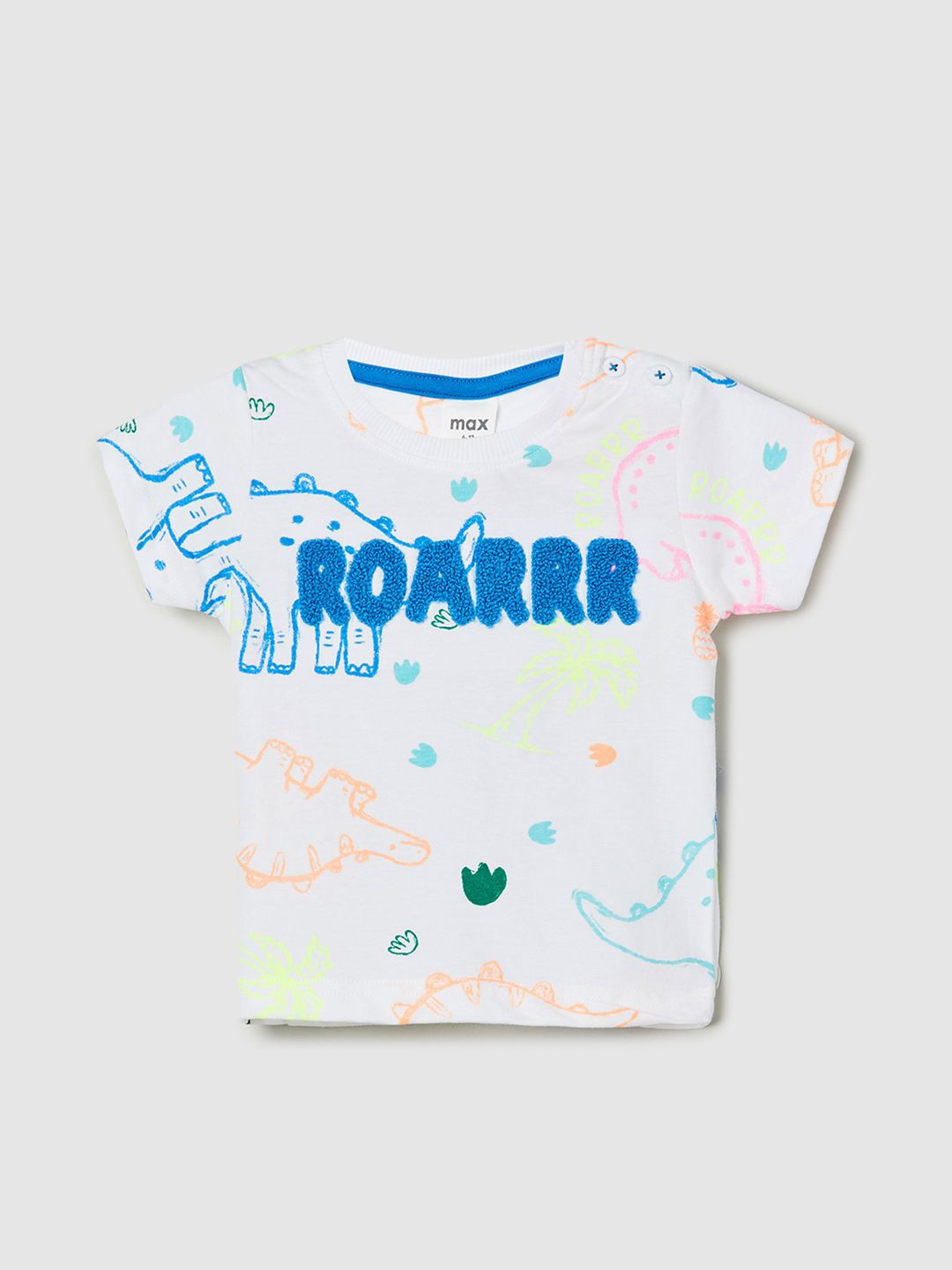 

max Boys Typography Printed Round Neck Cotton T-shirt, White