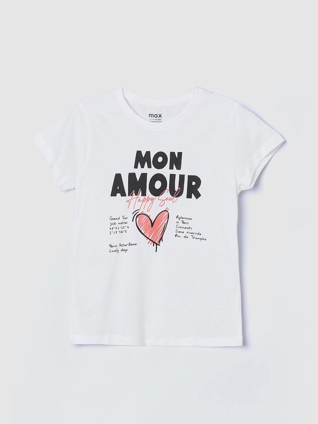 max Girls Typography Printed Round Neck Cotton T-shirt, White