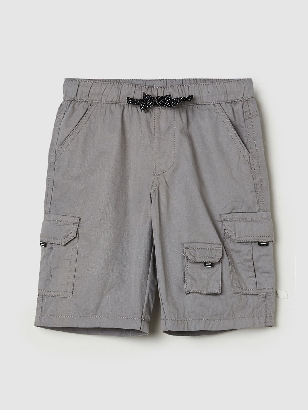 

max Boys Mid-Rise Pure Cotton Cargo Shorts, Grey