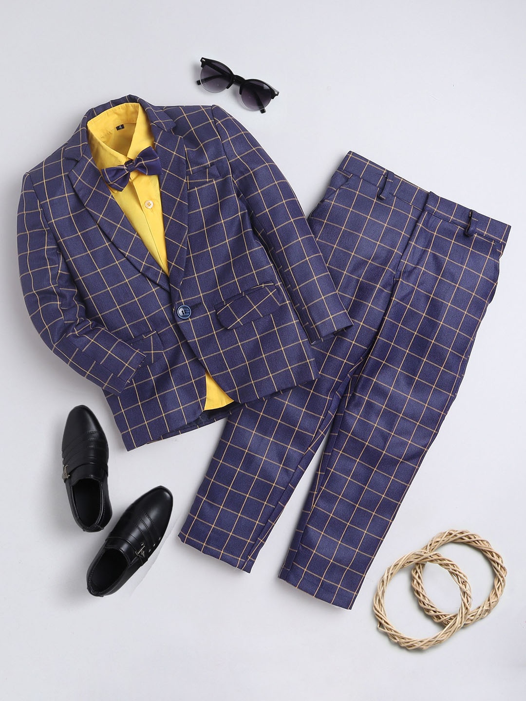 

BAESD Boys Checked Singel-Breasted Three-Piece Formal Suit, Navy blue