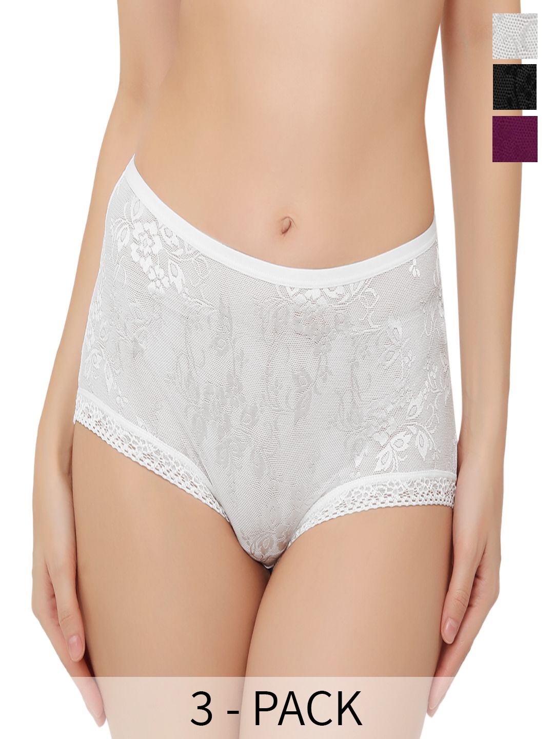 

Bella Voste Pack Of 3 Floral Embroidered Leak-Proof Hipster Briefs, Black