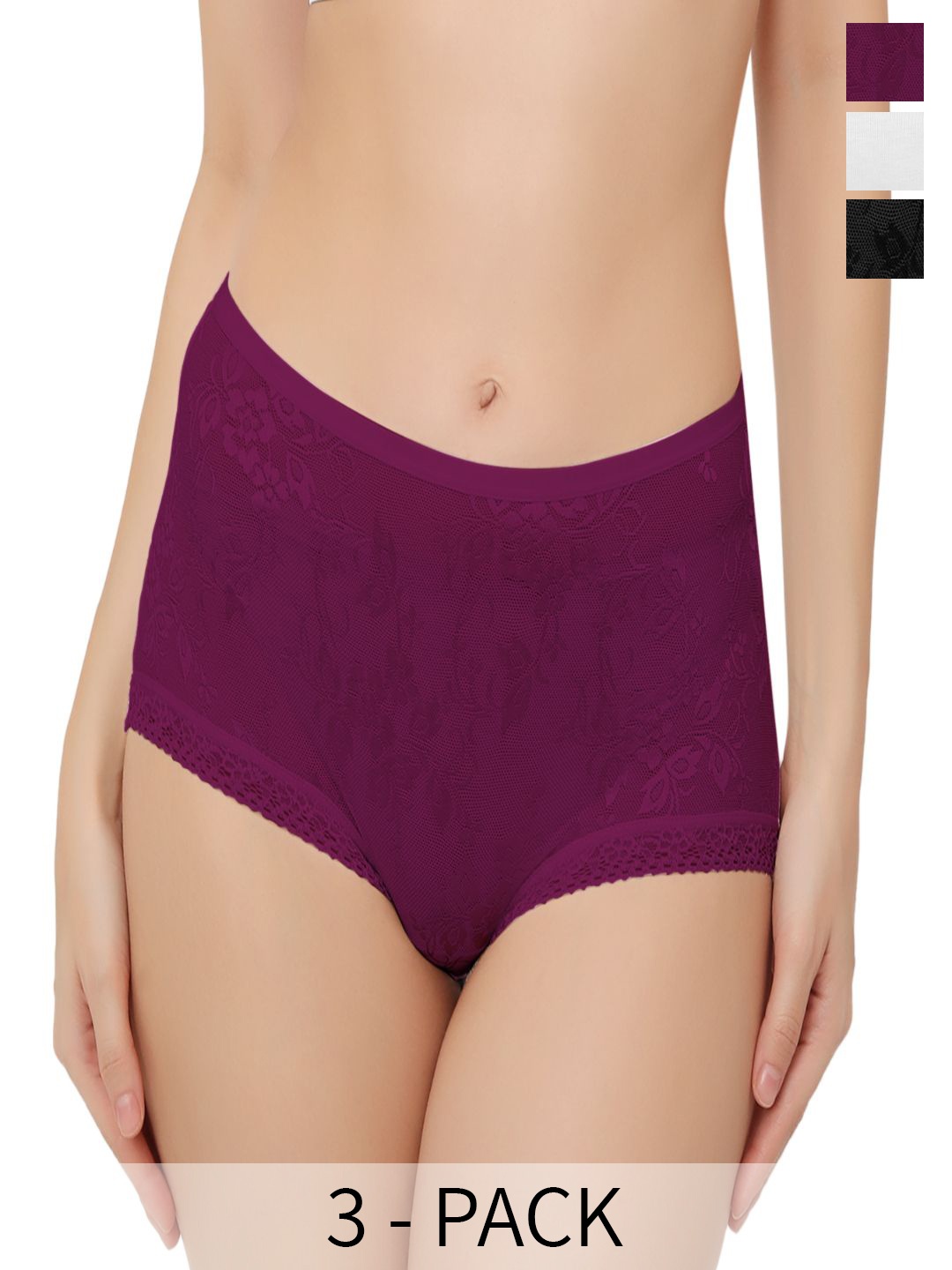 

Bella Voste Pack Of 3 Embroidered Anti Microbial Hipster Briefs, Black