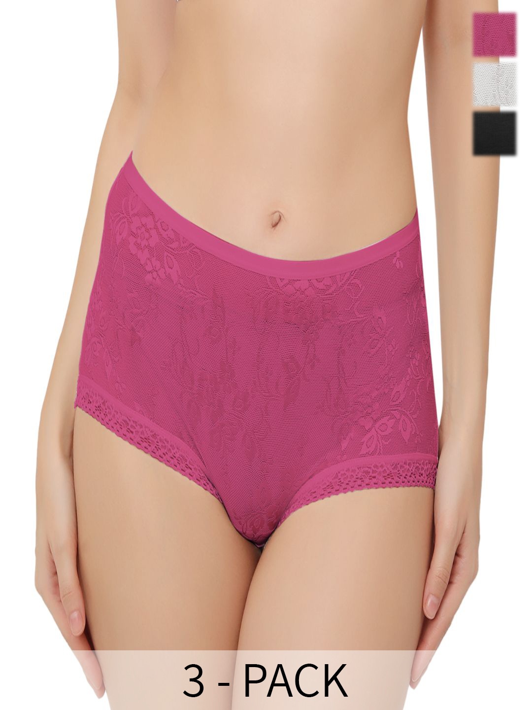 

Bella Voste Pack Of 3 Self-Designed Leak-Proof Lace Hipster Briefs, Black